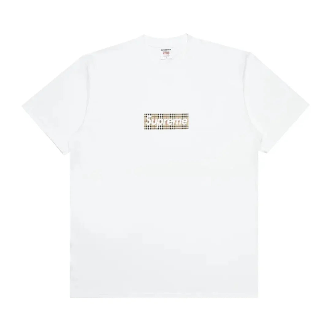 Supreme Burberry Box Logo Tee Bílé