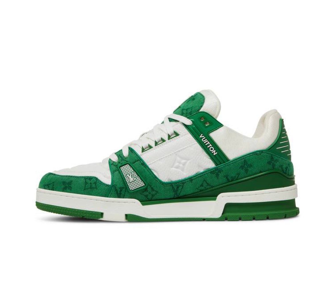 Louis Vuitton LV Trainer Green Monogram Denim White