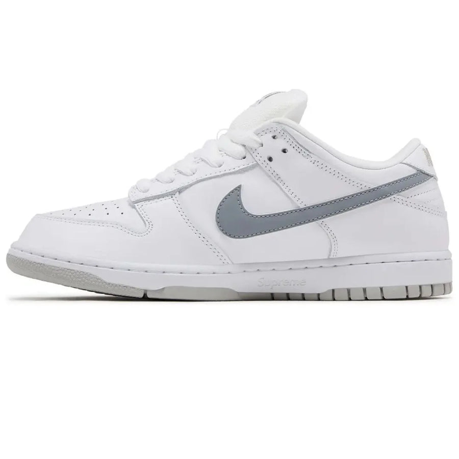 Supreme x Dunk Low SB White Metallic Silver