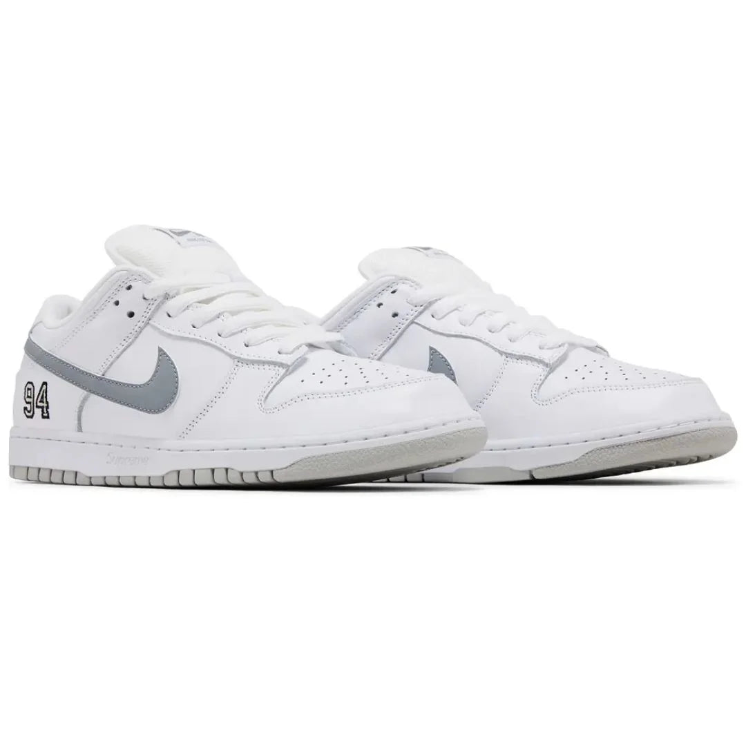 Supreme x Dunk Low SB White Metallic Silver