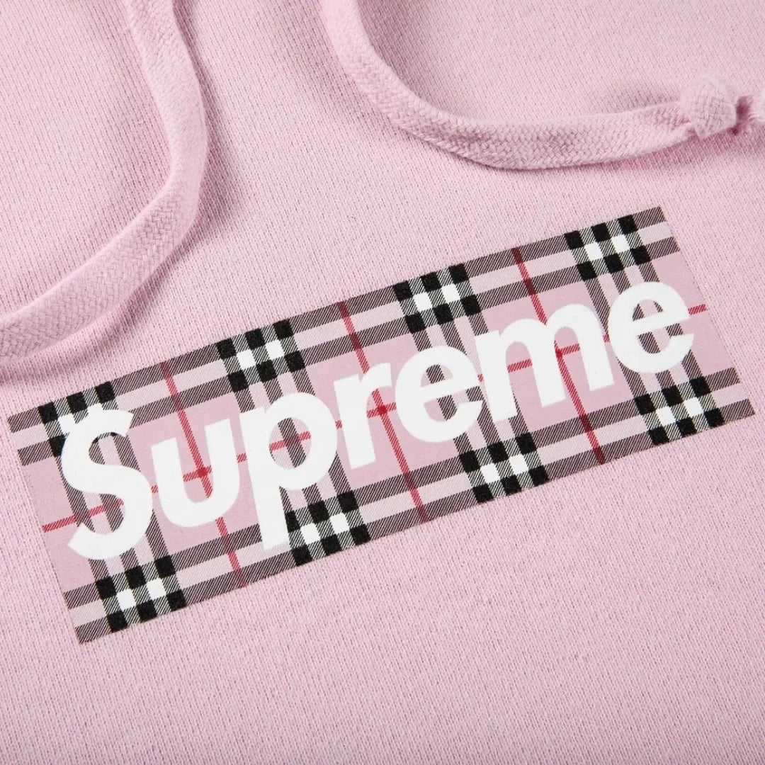 Supreme Burberry Box Logo Hoodie Light Pink