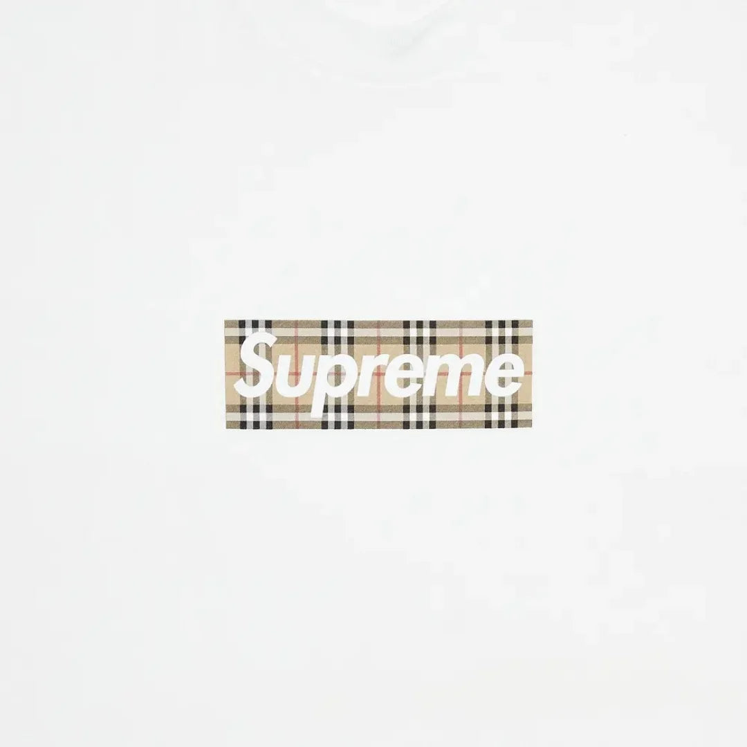 Supreme Burberry Box Logo Tee Bílé