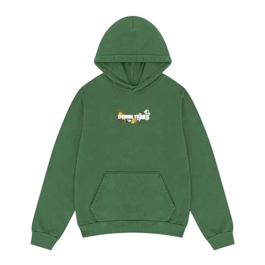 Denim Tears Floral Embroidered Logo Hoodie Green