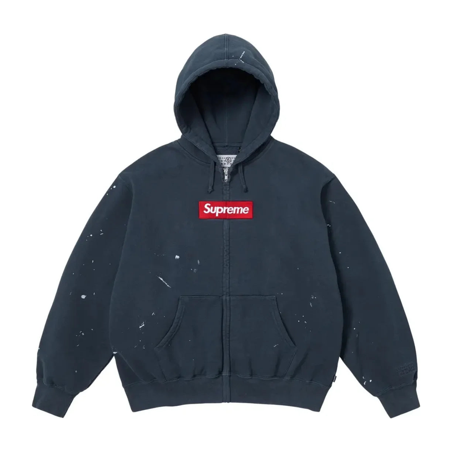 Supreme Maison Margiela Box Logo Zip Up Hoodie Navy