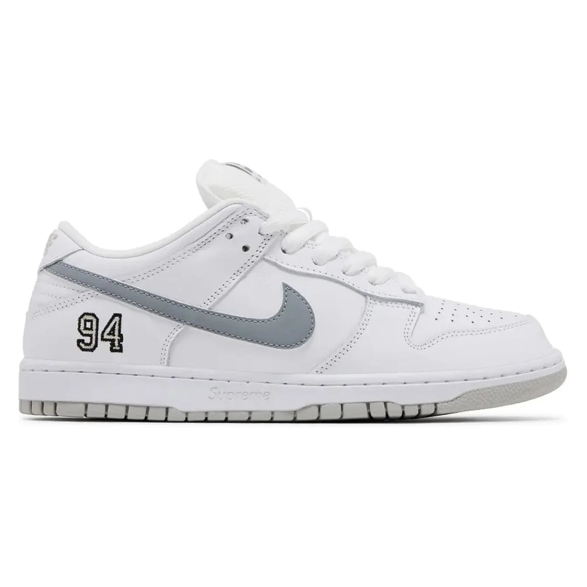 Supreme x Dunk Low SB White Metallic Silver
