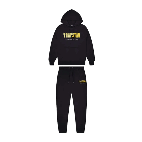 Trapstar Decoded Chenille Hooded Tracksuit Black/Yellow