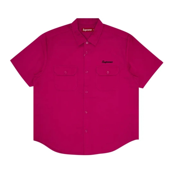 Supreme Rhinestone Pin Up Short-Sleeve Work Shirt Fuchsia-1