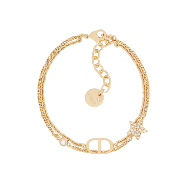 Petit CD Double Bracelet Gold-Finish Metal and White Crystals
