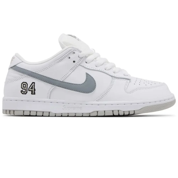 Nike SB Dunk Low Supreme 94 White Metallic Silver 1