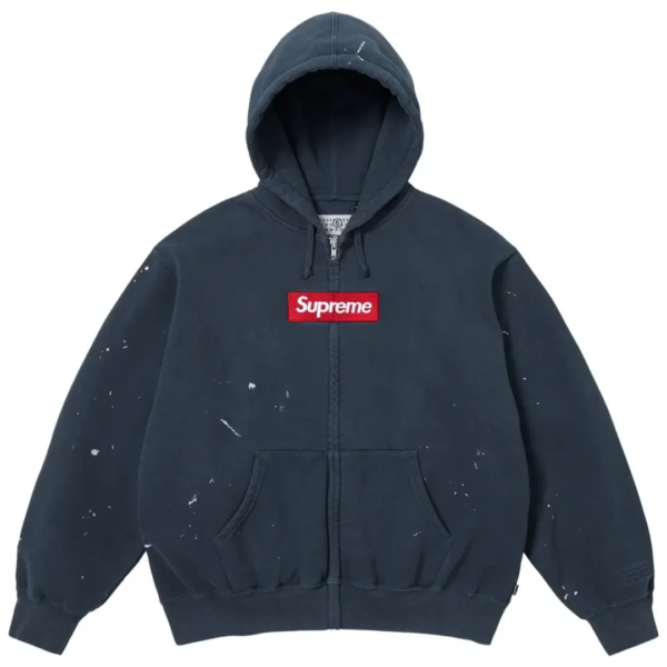 Supreme Maison Margiela Box Logo Zip Up Hoodie Navy 1