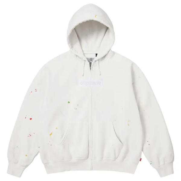 Supreme Maison Margiela Box Logo Zip Up Hoodie White 1