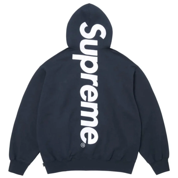 Supreme Satin Applique Hooded Sweatshirt (SS26) Washed Navy 2