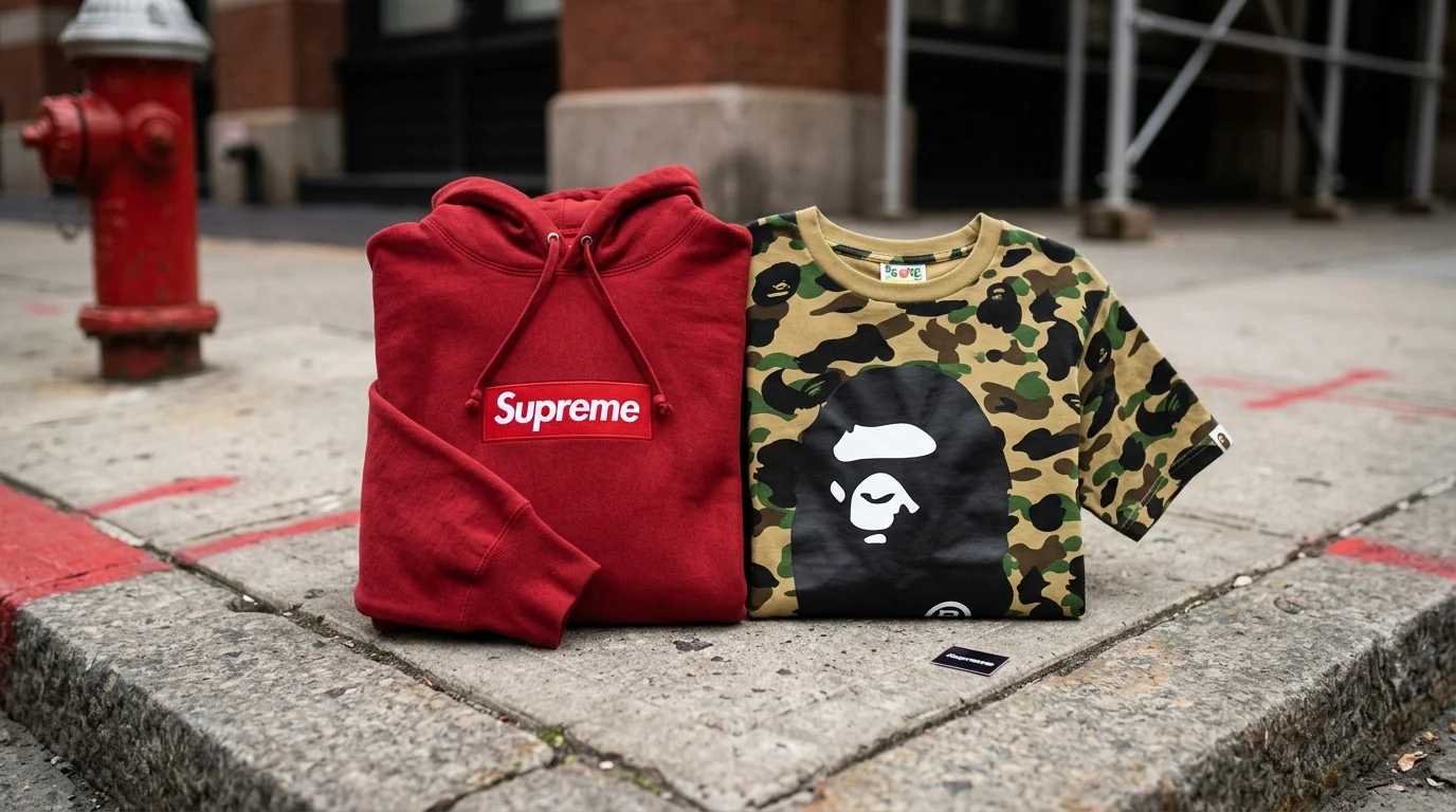 detale jakości supreme bluza i bape koszulka