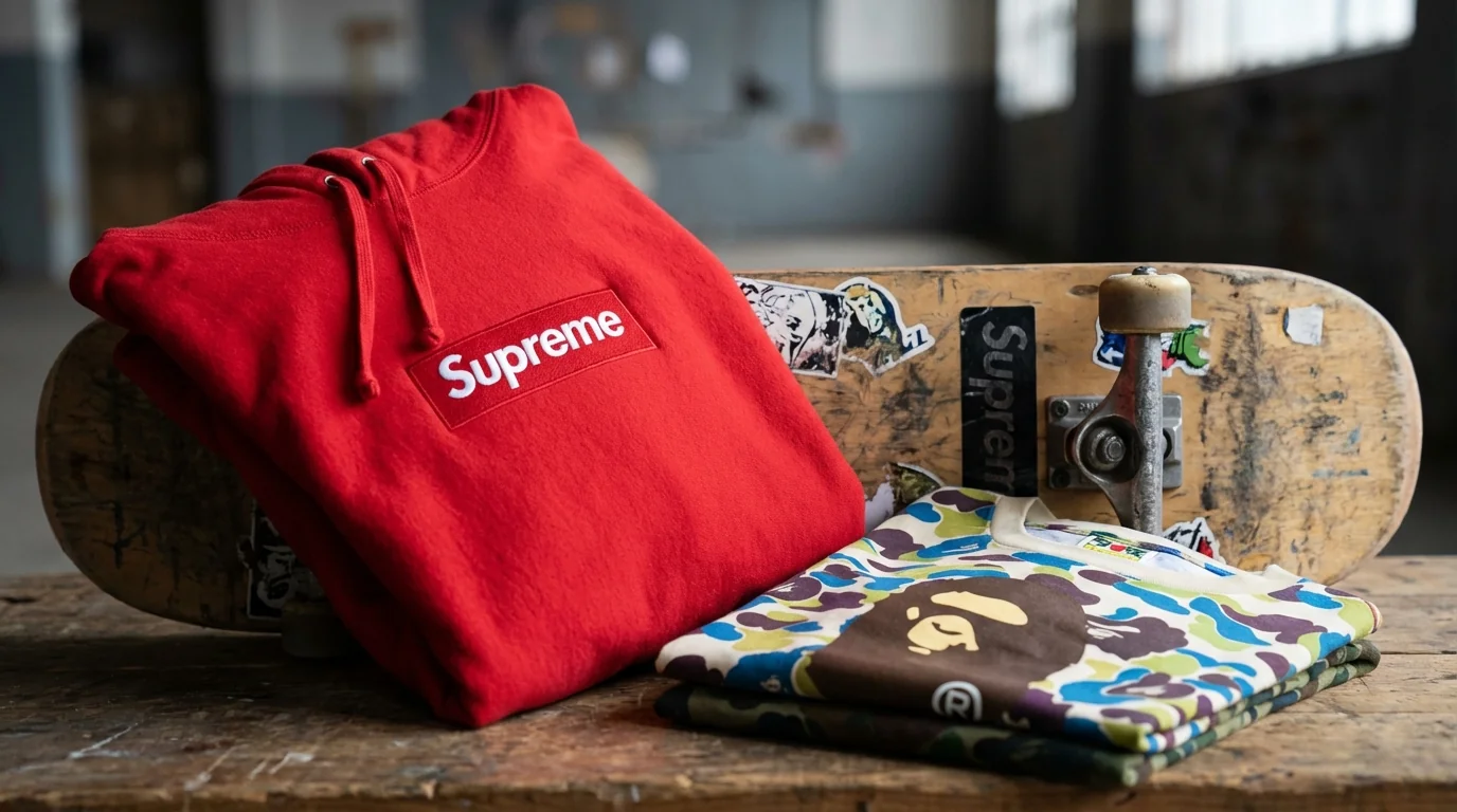 supreme bluza box logo vs kolorowa koszulka bape porównanie